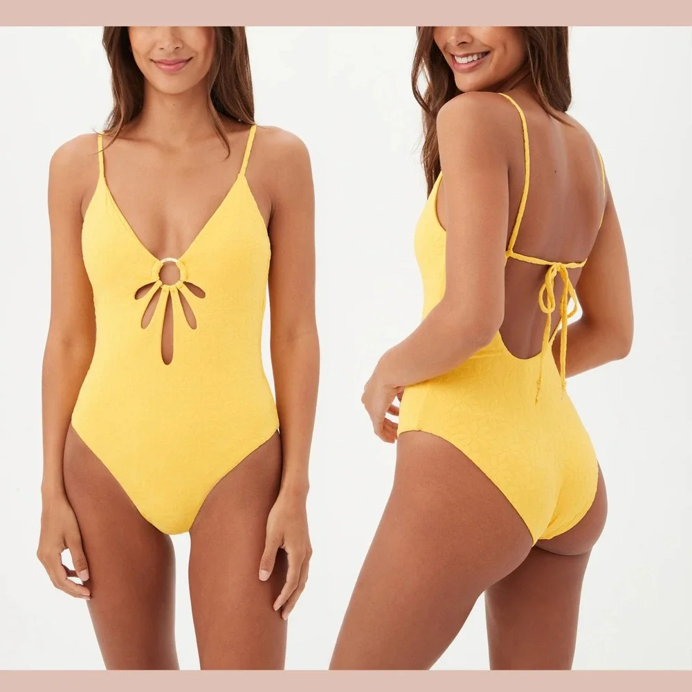 NWT $162 Trina Turk [ 14 ] Joplin Jacquard Petal Cutout One Piece Swimsuit T1959